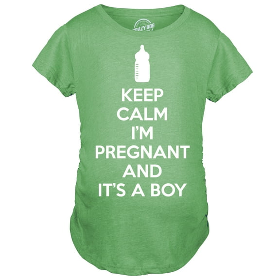 Maternity Keep Calm Im Pregnant and Its a Boy Shirt Funny Pregnancy Announcement (Green) - XXL