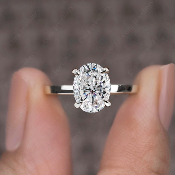 Cora Jewellery 3CT Oval Moissaniten Bridge Diamond Solitaire Engagement Ring For Women, 18K White Gold