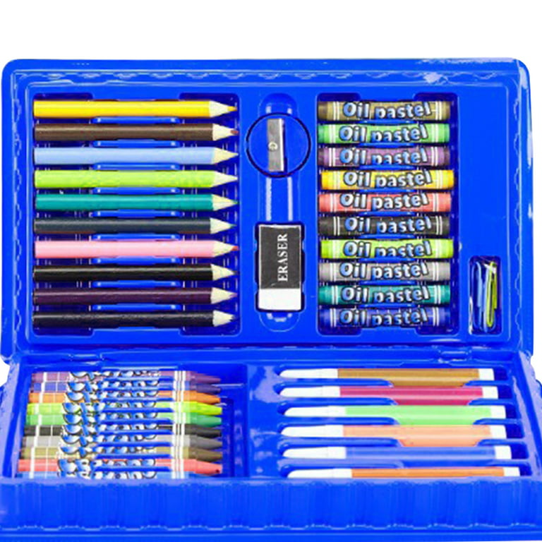 42pcs pink blue kids boys girls travel coloring colour box case gift  crayons oil pastel markers stationery art drawing set