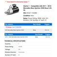 thumbnail image 2 of Starter 1 - Compatible with 2011 - 2018 Mercedes-Benz Sprinter 3500 Base 3.0L V6 2012 2013 2014 2015 2016 2017, 2 of 2