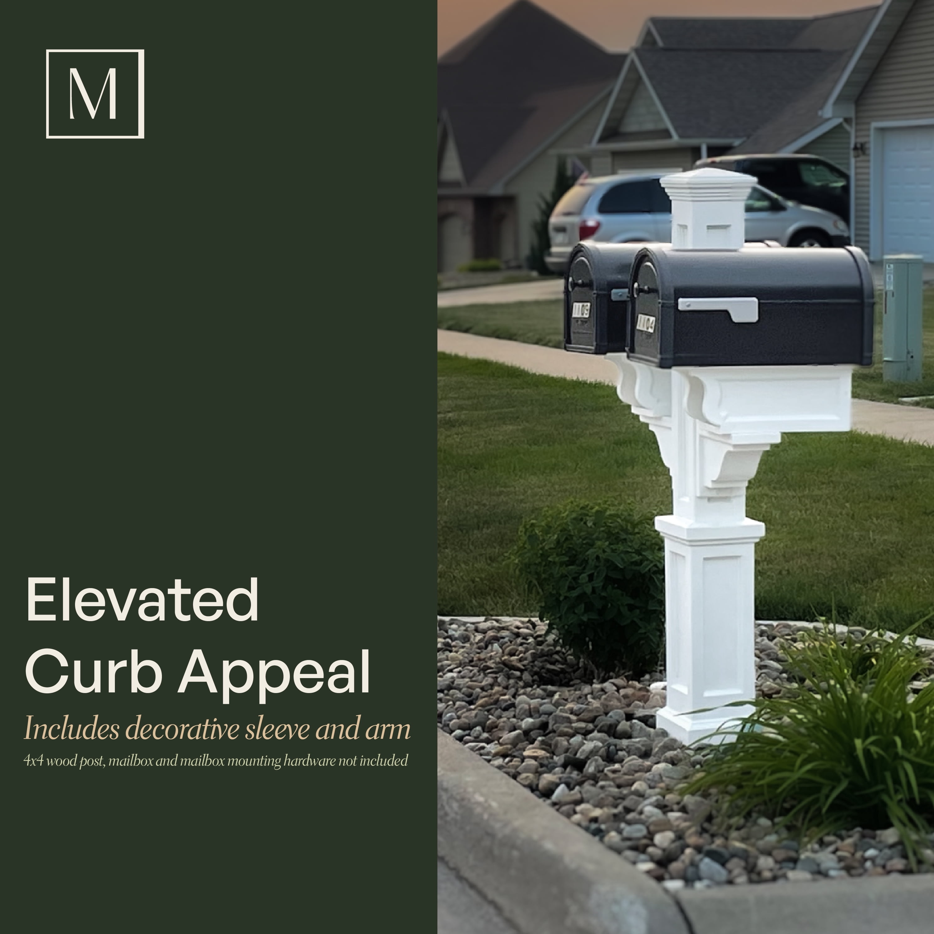 Mayne Rockport Double Mailbox Arm Mount White Plastic Mailbox Post