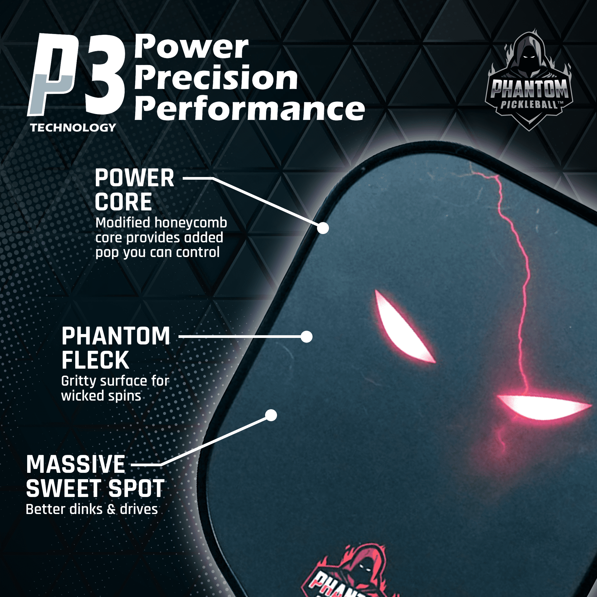 Phantom Eternal (Blue) 14mm T700 Carbon Fiber Pickleball Paddle with Cover