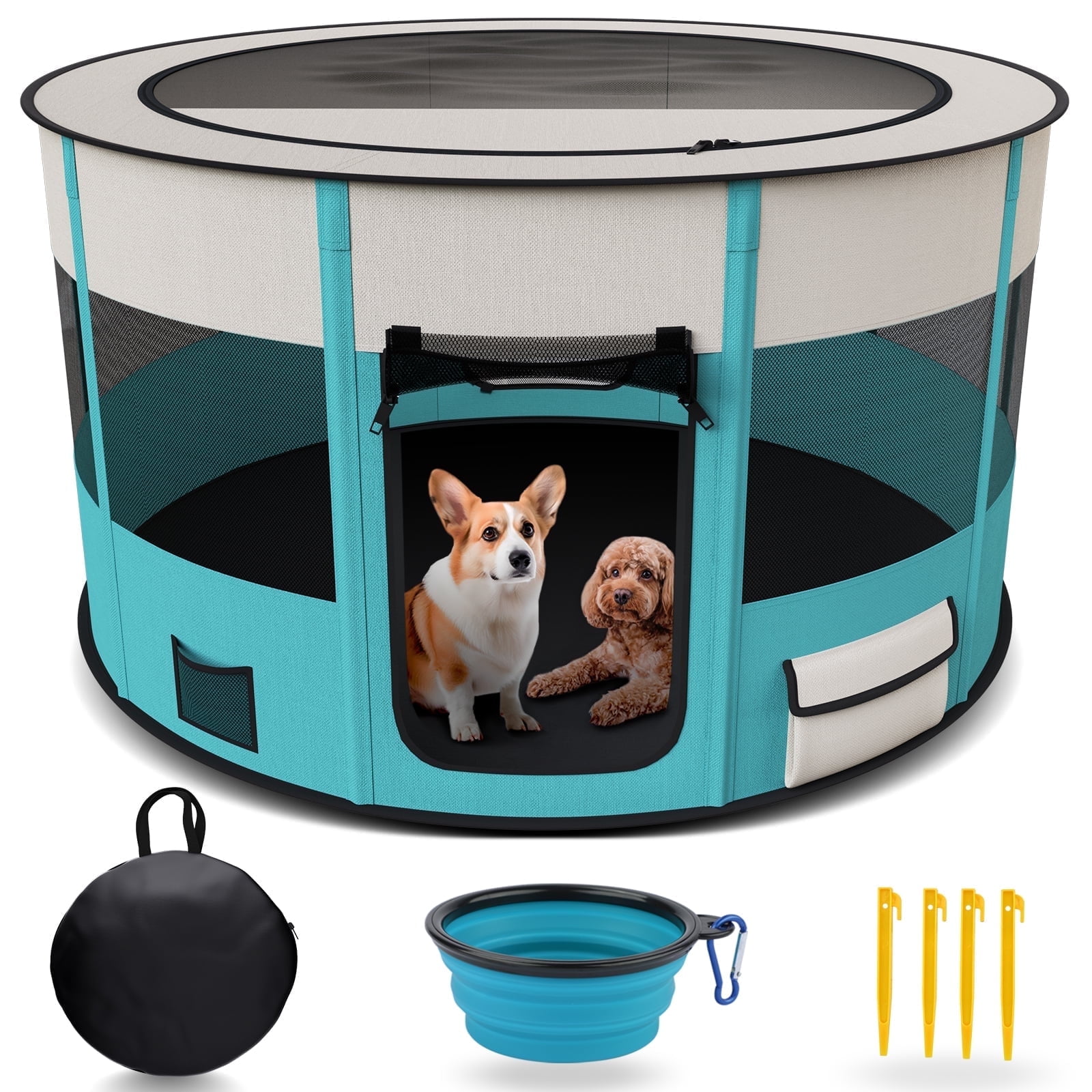 Dog Playpen,LAKWAR Large Pet Playpen for Dogs & Cats, 10.23 sq ft Pet Pen Playpens Foldable Portable Indoor Outdoor House with Carrying Case for Cat Puppy Rabbit