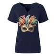 thumbnail image 6 of Women's Carnival Colorful Print Tops V-Neck Short Sleeve Everyday Blouse Navy XXL, 6 of 6