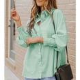 thumbnail image 6 of Womens Smocked Cuffed Striped Boyfriend Shirt Casual Collar Long Sleeve Oversized Button Down Blouse Tops with Pocket Shirred, 6 of 7