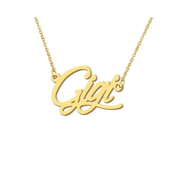 HUAN XUN 18k Gold Plated Gigi Name Necklace Stainless Steel Nameplate Necklaces for Womens Mens Mother Day Christmas Jewelry Gift