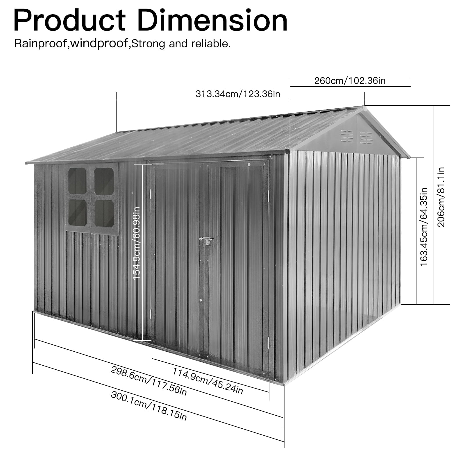 Aukfa 10FT x 8FT Outdoor Storage Shed, Metal Shed Storage with Window, Roof Slope Tool Shed with Door and Padlock for Backyards, Patio Lawns and Outdoor, Gray