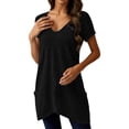 thumbnail image 2 of Tunic Tops for Women Summer Short Sleeve V Neck Irregular Hem Casual Plain Long T Shirts with Pockets, 2 of 6
