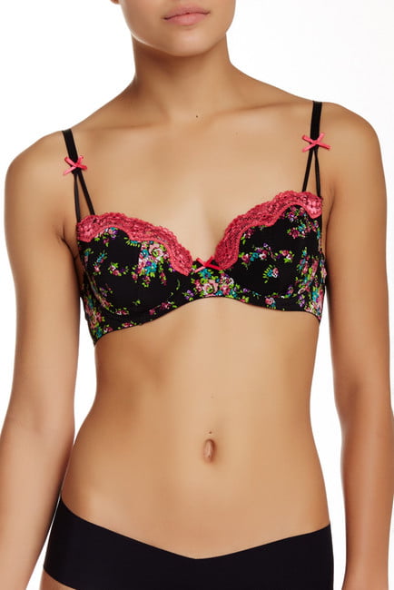 Betsey Johnson Womens Rose Embroidered Lace Plunge Bra