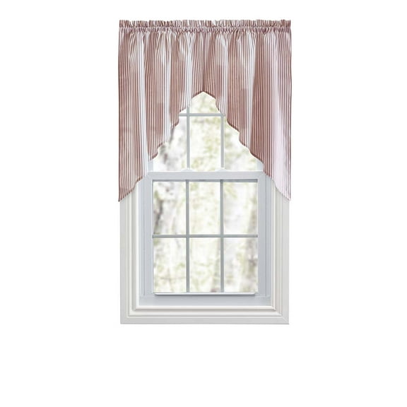 Ellis Curtain Plaza Classic Ticking Stripe Printed on Natural Ground 1.5" Rod Pocket Tailored Swag 56" x 36" Brick