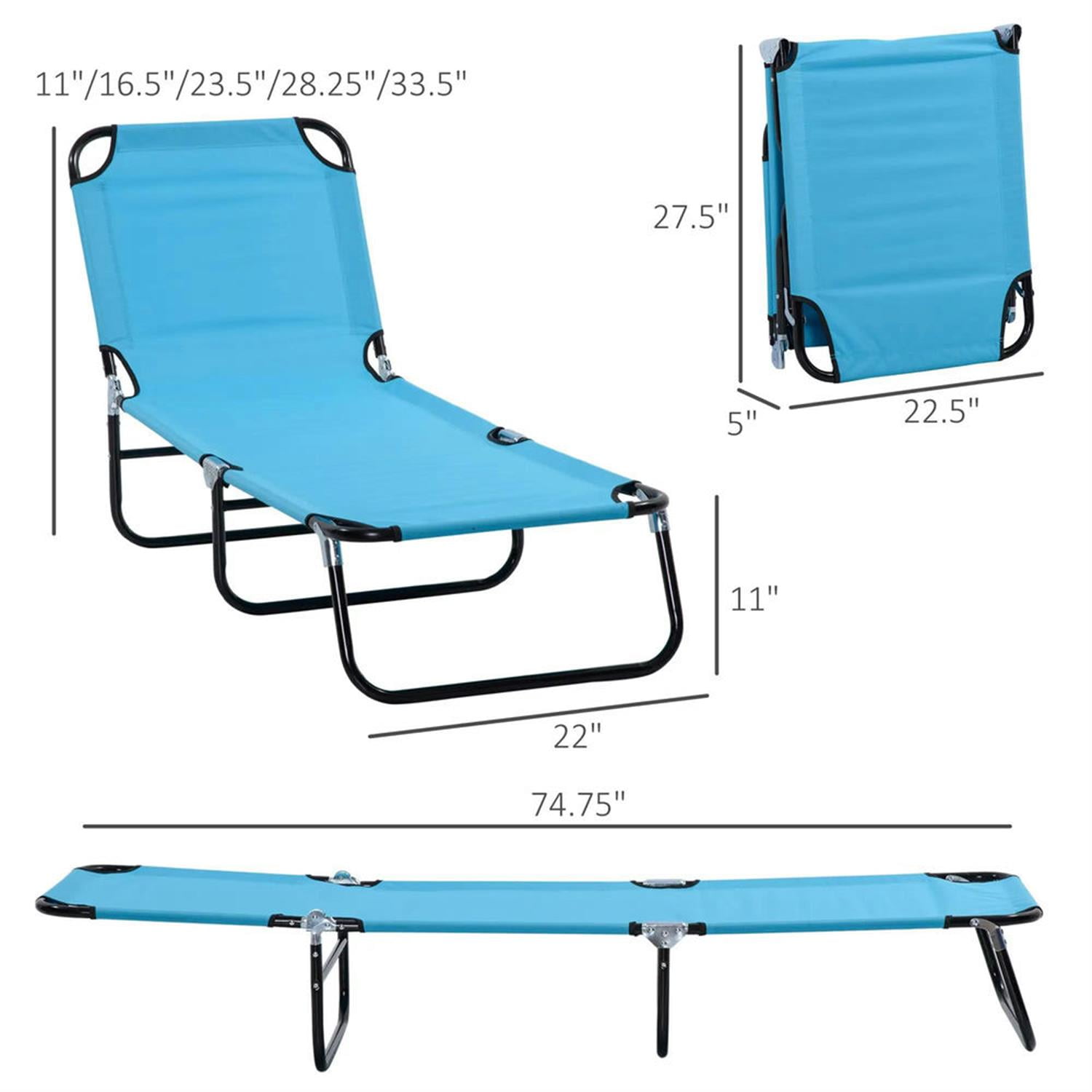 Demi Bonn Folding Chaise Lounge Beach Chairs with Steel Frame, 5-Position Reclining Outdoor Sun Tanning Seats for Yard & Patio, Blue