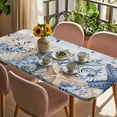 thumbnail image 3 of Blue Starfish Coastal Table Cloths for 6 Foot Rectangle Tables, Eucalyptus Summer Nautical Shell Vintage Patio Waterproof Elastic Fitted Tablecloths, Washable Rectangular Table Cover for Camping, 3 of 8