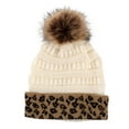 thumbnail image 4 of Winter Hats for Women Cable Knit Pompom Warm Leopard Print Cap Stretchy Casual Soft Comfortable Trendy Winter Hat, 4 of 4