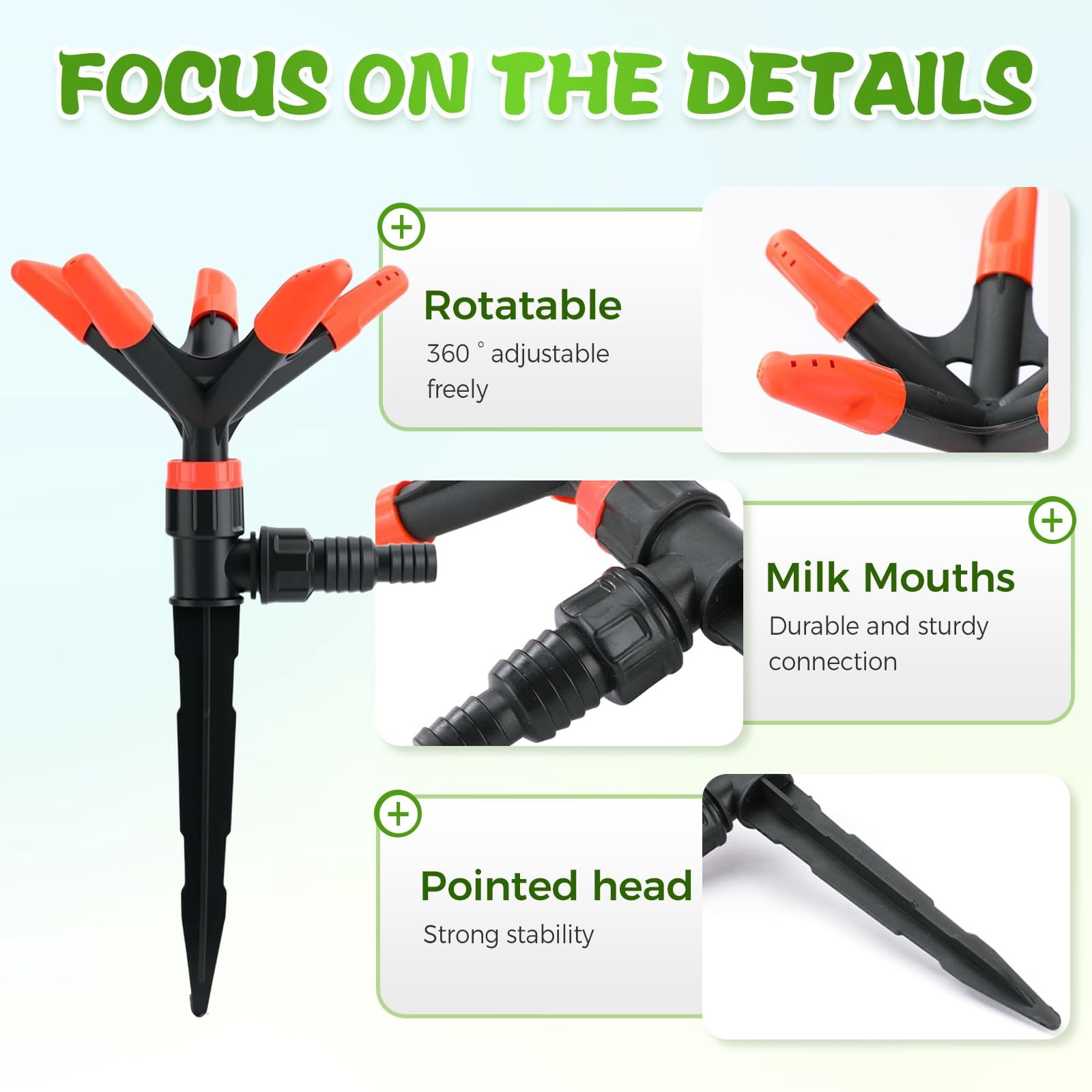360° Multi-Directional Lawn Sprinkler, 360° Rotating Sprinkler Lawn Sprinkler with Adjustable 45° Angle Coverage Precision Garden Irrigation Sprinkler Roof Sprinklers