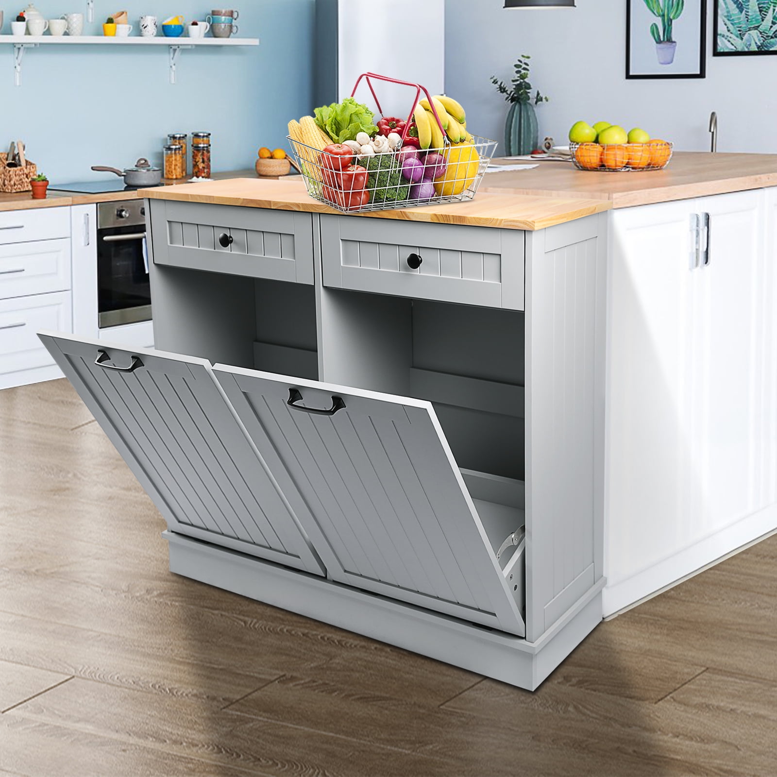 Double Tilt Out Trash Kitchen Wooden Dual Trash Can