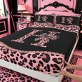 thumbnail image 4 of meiyoeat Pink Leopard Animal Print Full Size Sheets,Fashion Cheetah Bow Alphabet H Bed Sheets For Kids,4-Piece, 4 of 6