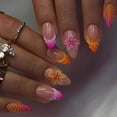 thumbnail image 2 of Colorful French Tip Press on Nails - Medium Almond Fake Nails with 3D Flower Ocean Designs, Glossy Finished Reusable False Nails with Adhesive Glue Tabs - 24Pcs Nail Kit for Women Manicure, 2 of 8