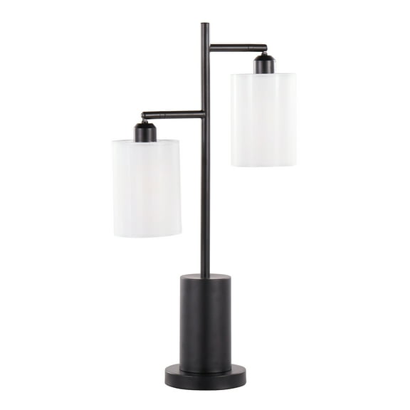 Noaman Cannes Contemporary Table Lamp in Black Metal with White Shades, 27in Height, 2 Adjustable LED Lights, Modern Design for Home/Office, UL & cUL Listed