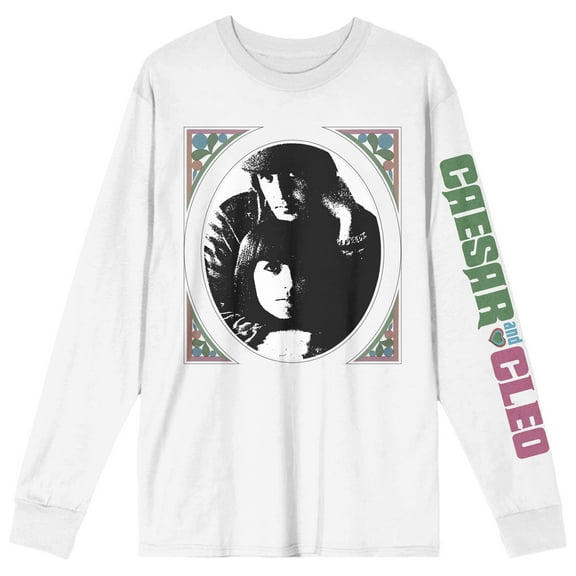 Sonny & Cher Caesar And Cleo Art Crew Neck Long Sleeve White Adult Tee-XXL