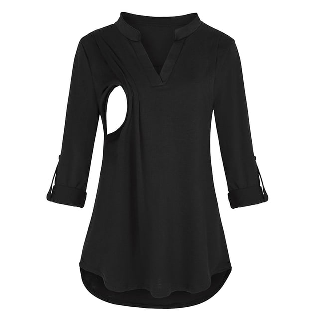 EGNMCR Blouses et Chemises à Manches Longues à Col Rond Femmes Manches Longues Couleur Unie Hauts d'Allaitement Blouse pour l'Allaitement Femmes Enceintes Blouse