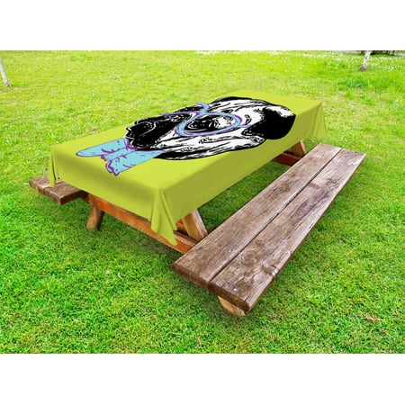 

Pug Outdoor Tablecloth Cute Dog with a Bow Tie and Nerdy Glasses on Green Shade Backdrop Decorative Washable Fabric Picnic Tablecloth 58 X 120 Inches Apple Green Pale Blue Lavender by Ambesonne