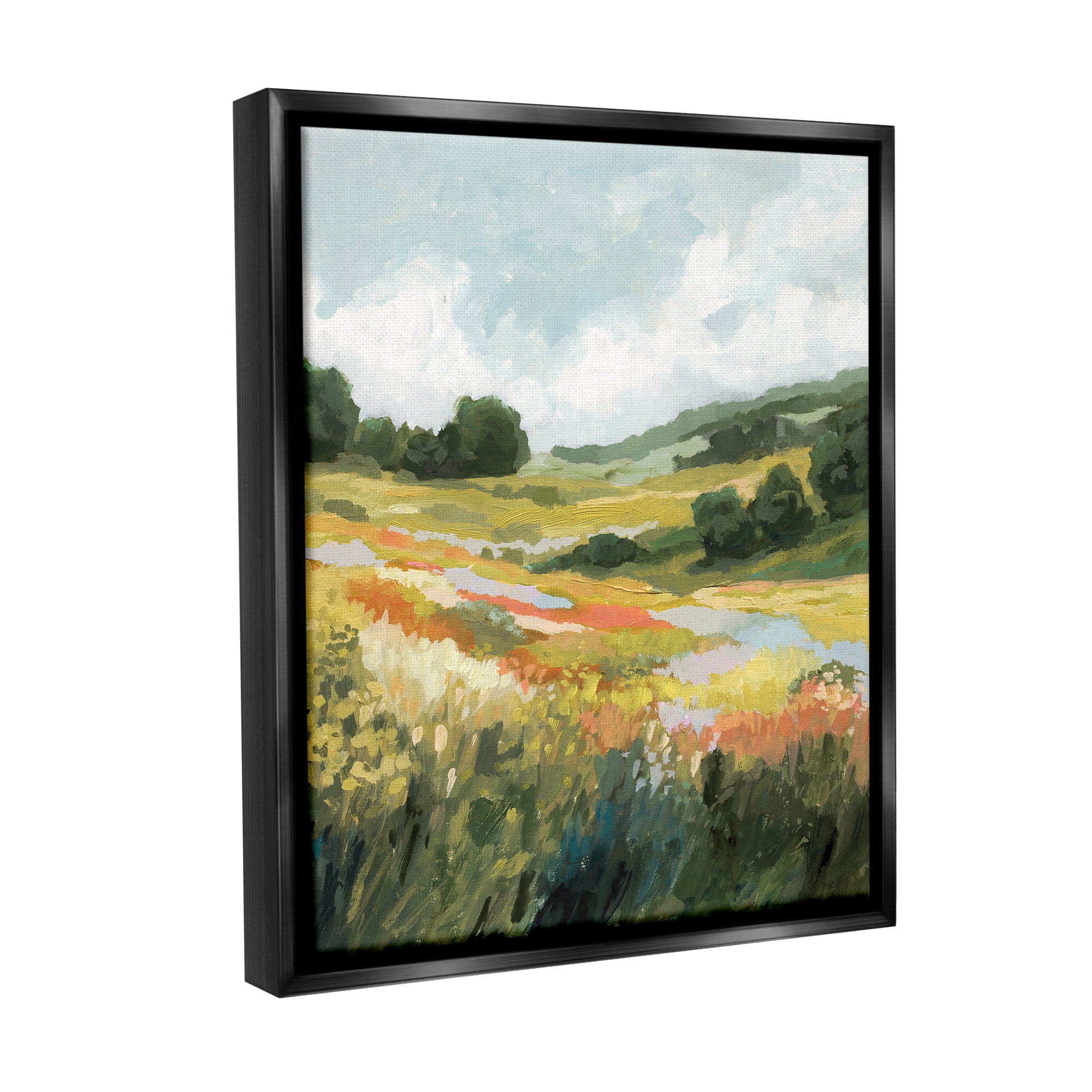Stupell Industries Meadow with Distant Hills Landscape Painting Black Floater Framed Canvas Art Print Wall Art, 25 x 31