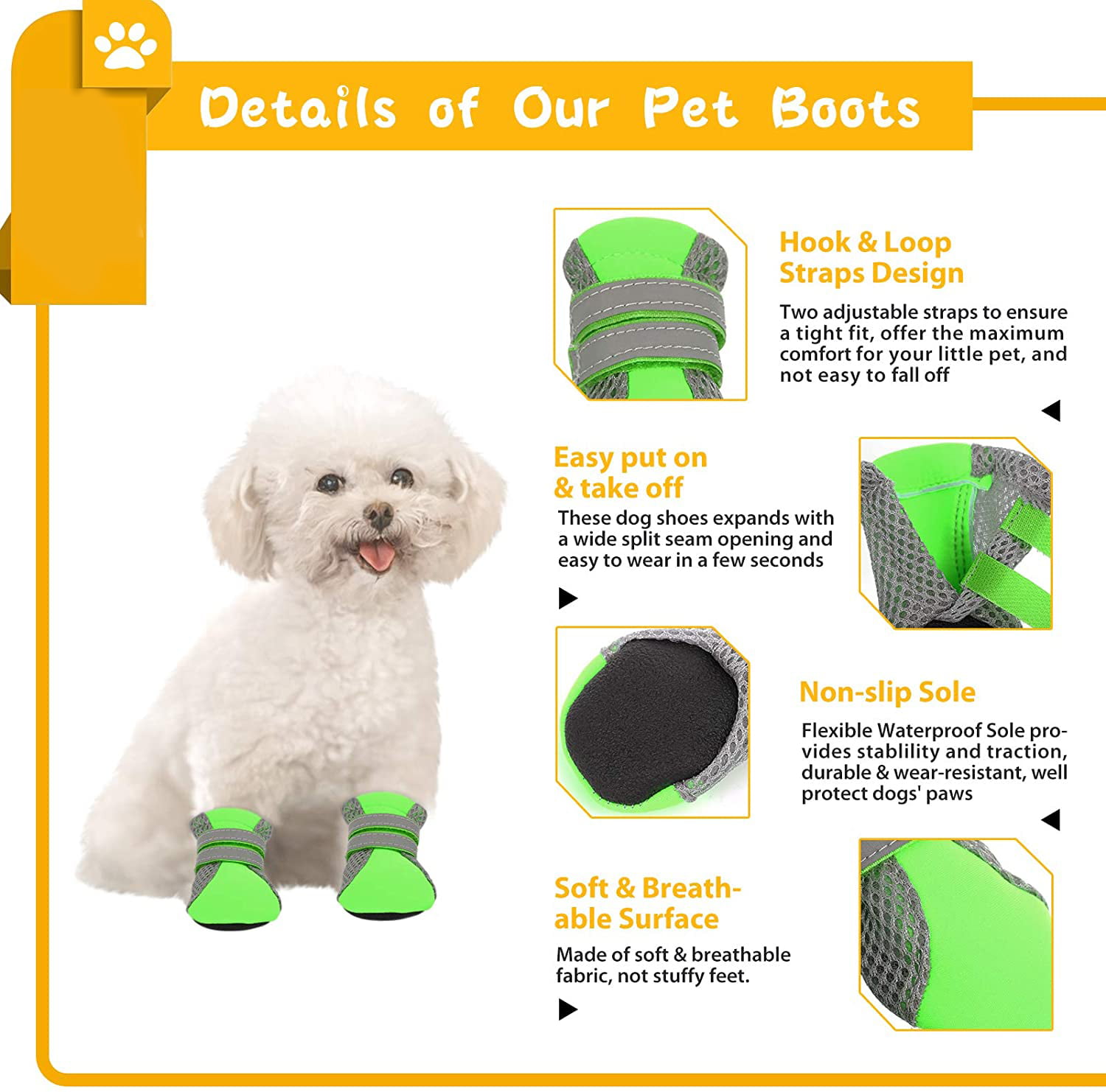 Summer Mesh Dog Booties with Cute Wings Breathable Dog Boots Soft Non-Slip Puppy Footwear Pet Paw Protector for Small Breeds KOESON Small Dog Shoes for Hot Pavement 