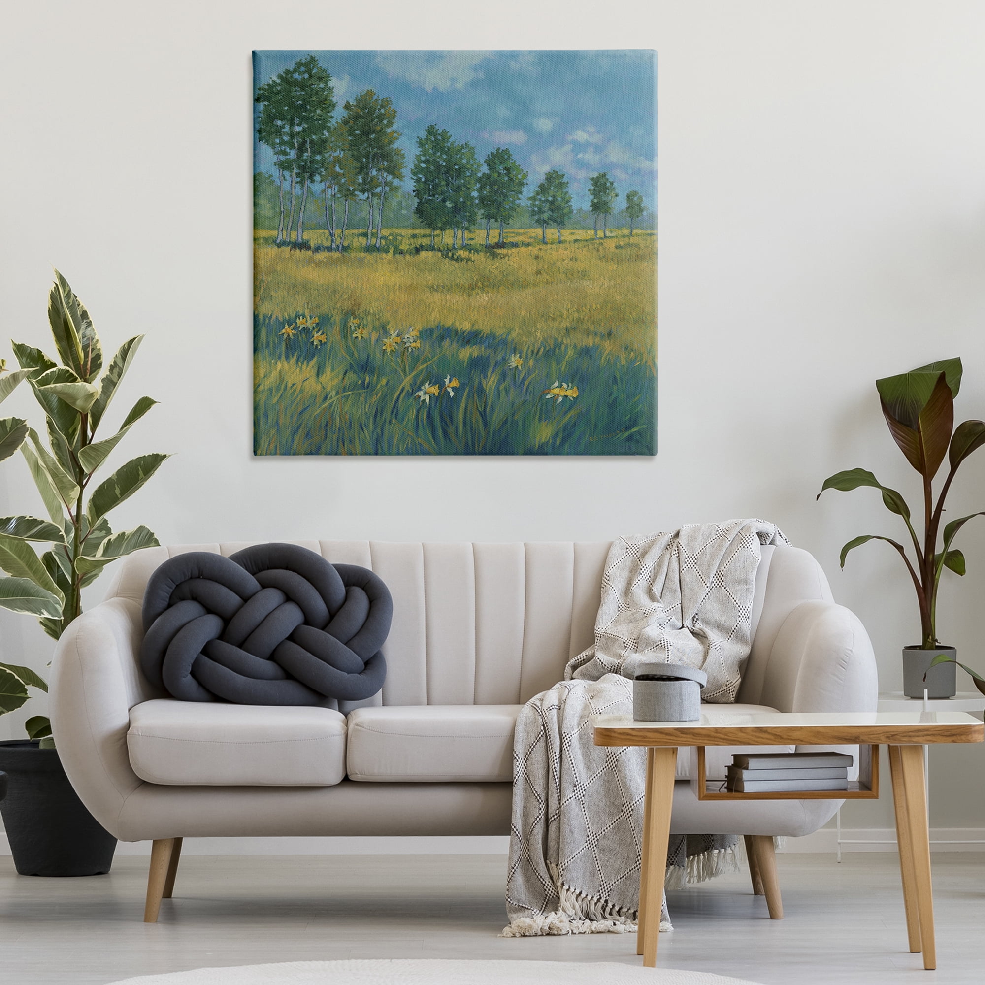 Stupell Industries Daffodil Field Landscape Landscape & Nature Painting Wrapped Canvas Art Print Wall Art, 36 x 36