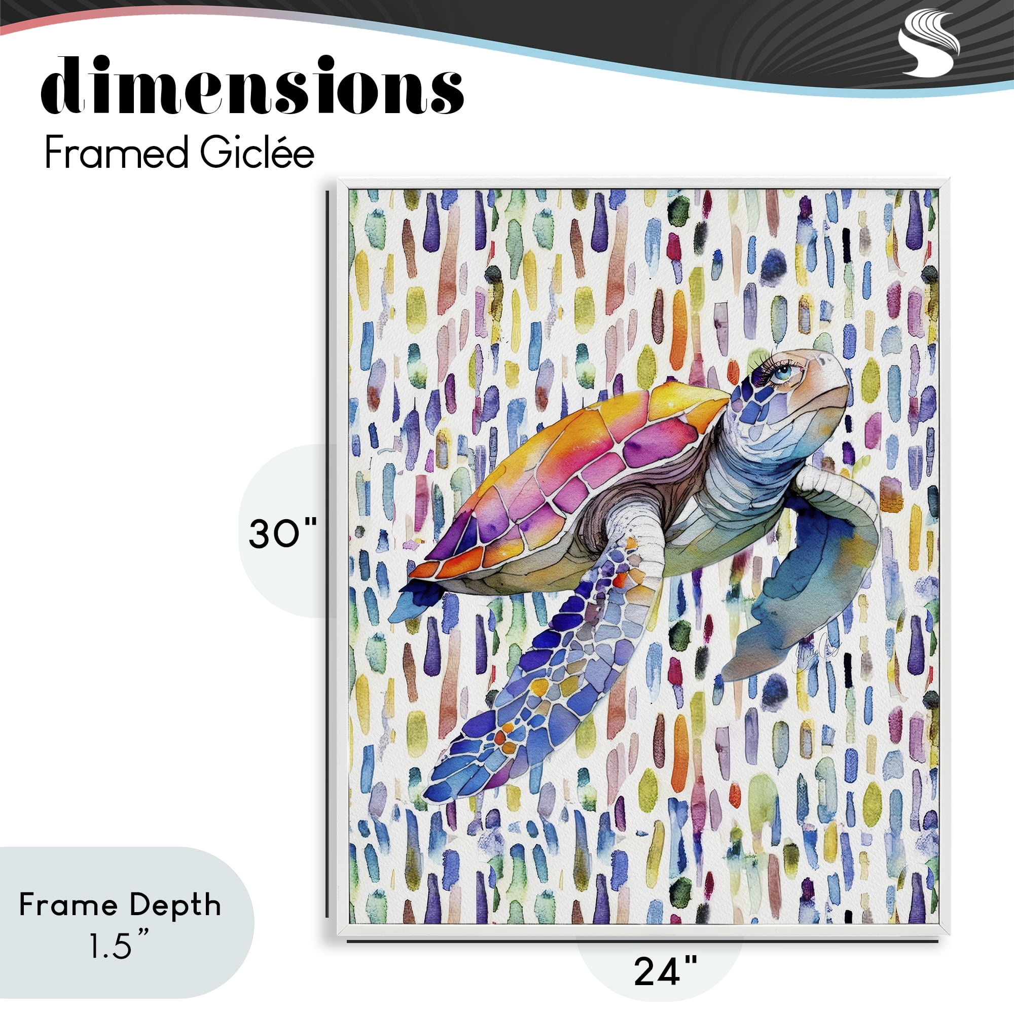 Stupell Industries Turtle on Colorful Dots White Framed Giclee Art, design by Shelly Craig