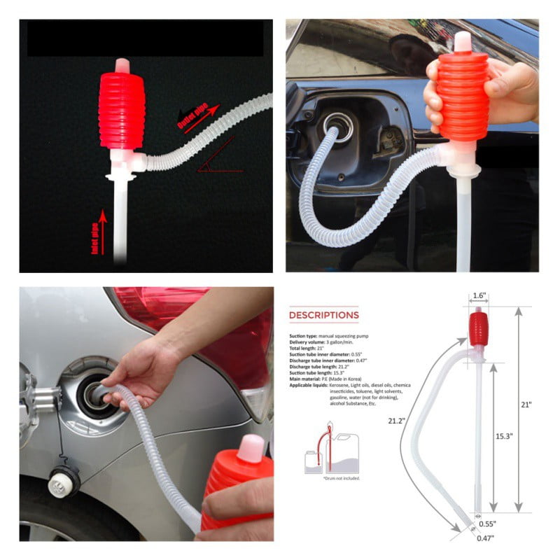 1XPortable Car Manual Hand Siphon Pump Hose Gas Oil Syphon Transfer Pump Plastic 
