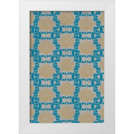 Medley Elizabeth 11x14 White Modern Wood Framed Museum Art Print Titled - Tan and Blue Floral Pattern I