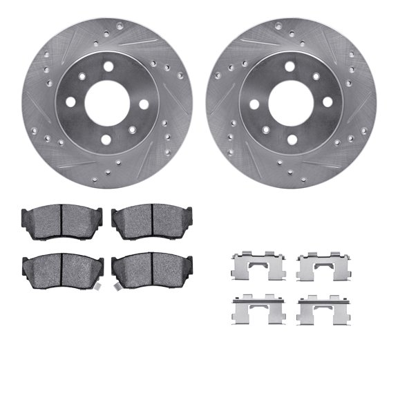 Dynamic Friction Company Front Brake Rotors-Drilled and Slotted-Silver with 5000 Advanced Brake Pads includes Hardware 7512-67103