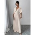 thumbnail image 5 of Apricot Deep V-Neck Pleated Maxi Dress With Short Sleeves, 5 of 6