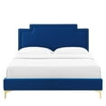 thumbnail image 4 of Twin Bed Stain Resistant Velvet Upholstered Navy Blue, 4 of 7