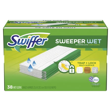 Organic Lavender Sanitizing Wipes - Swiffer Sweeper, Wet Mopping Pad Multi Surface Refills for Floor Mop, Lavender & Vanilla Comfort, 38 count