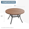 thumbnail image 2 of Vicllax Outdoor Patio Dining Table Dia.47" Slatted Tabletop Metal Frame with Umbrella Hole, Walnut, 2 of 7