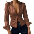 thumbnail image 1 of Blouse à Manches Longues pour Femmes, Blouse Classique Unie, Boutons Slim, Col à Revers, Tunique Décontractée, 1 of 5