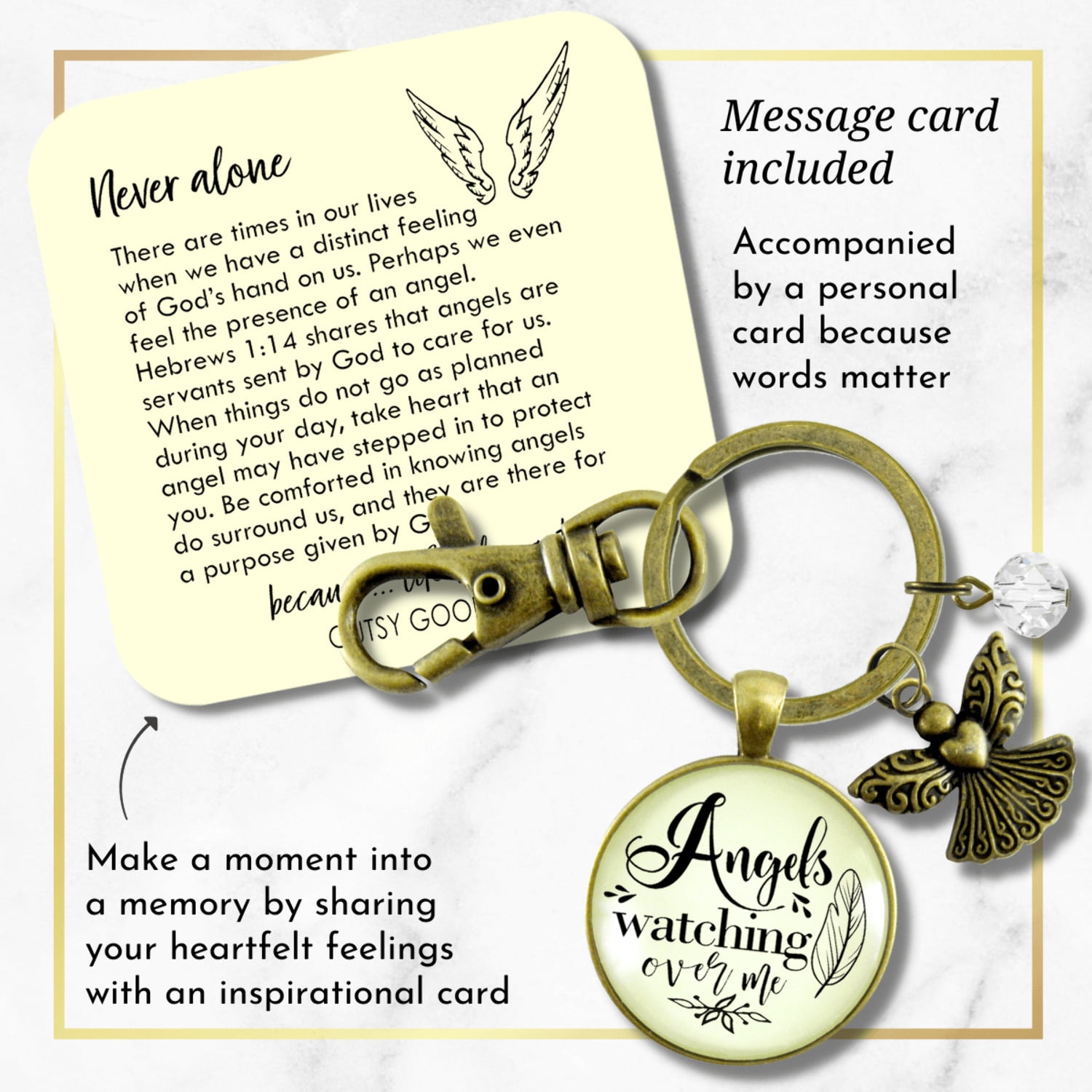 Angels Watching Over Me Gutsy Goodness Bronze Keychain Guardian Angel Memorial Gift Heaven Inspired