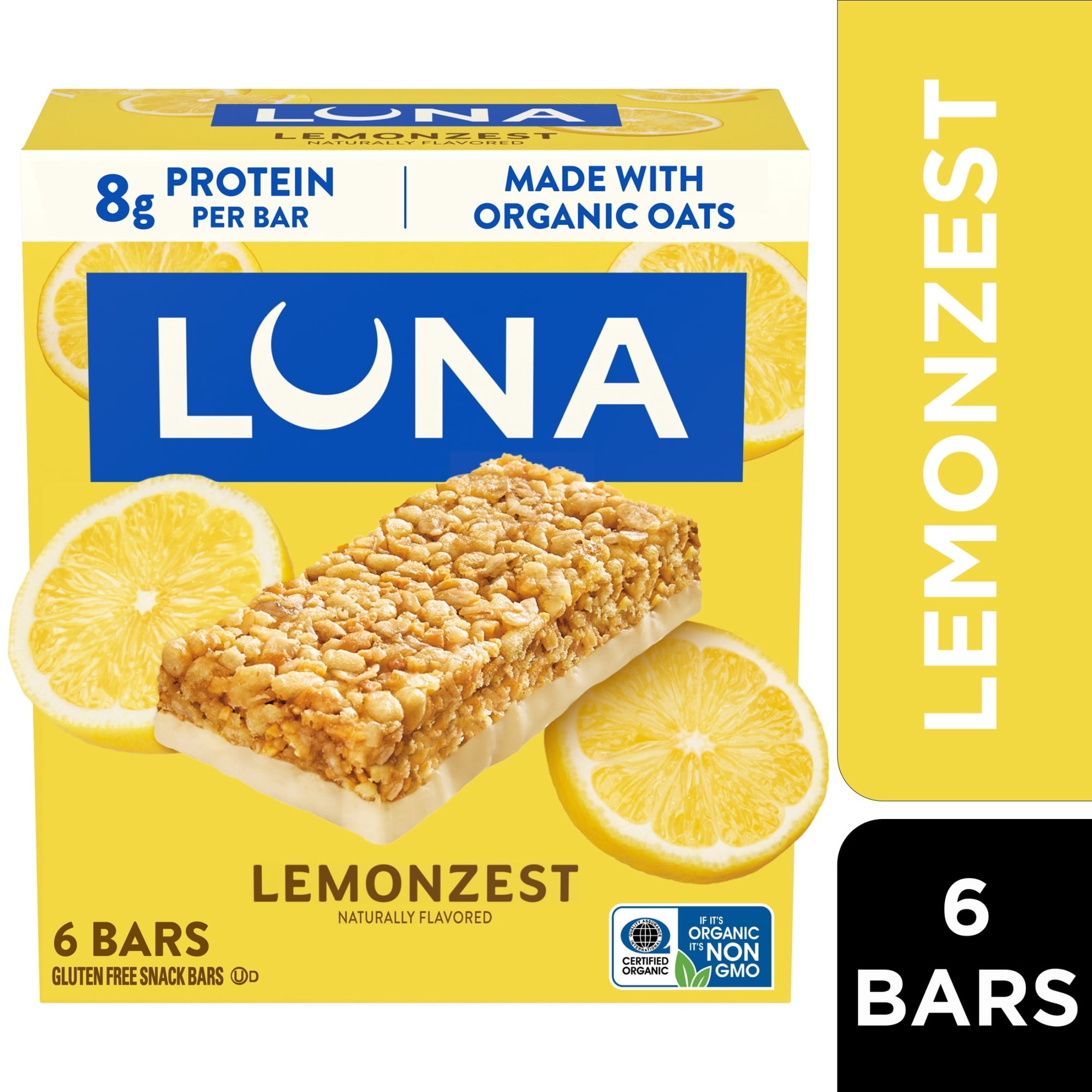 LUNA LemonZest Flavor Gluten Free Snack Bars, Protein Bars, 6 Count
