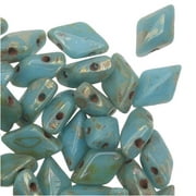 Czech Glass GemDuo, 2-Hole Diamond Shaped Beads 8x5mm, 8 Grams, Turquoise Blue Picasso