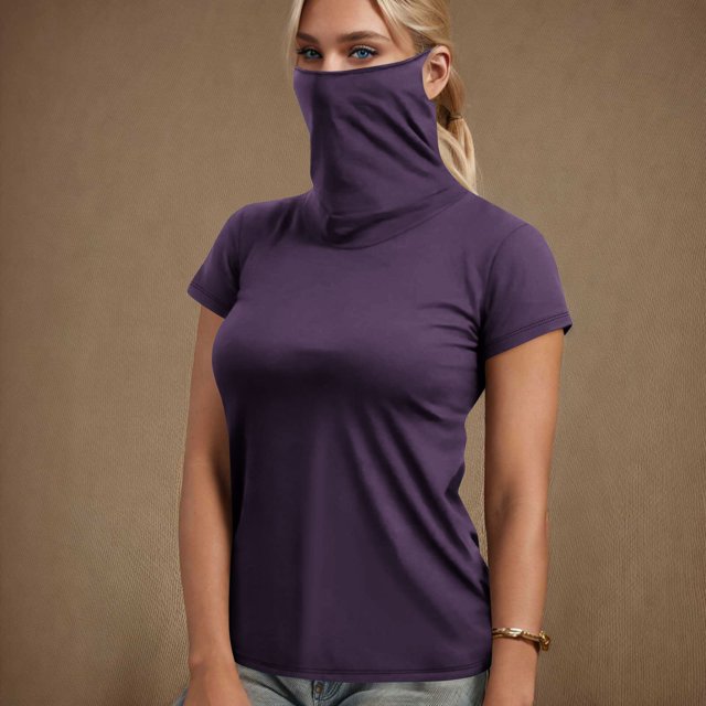 Solid Color Face Mask, Summer Casual Top, Lightweight Fabric, Short Sleeve Design, For Outdoor Activities, Sun Protection, Breathable Material, Fashionable Accessory, Daily Wear, Travel Gear