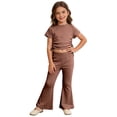 thumbnail image 2 of Kids Toddler Girls Summer Clothing 2pcs Sets Coffee Drawstring Short Sleeve T-Shirts and Flared Pants for 9-10 Years, 2 of 4