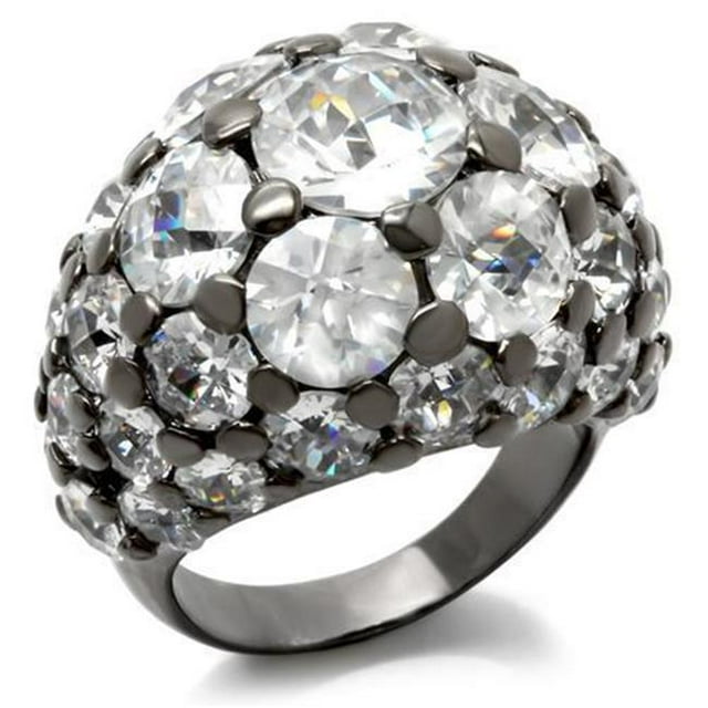 Alamode LOA942-6 Women Ruthenium Brass Ring with AAA Grade CZ in Clear - Size 6