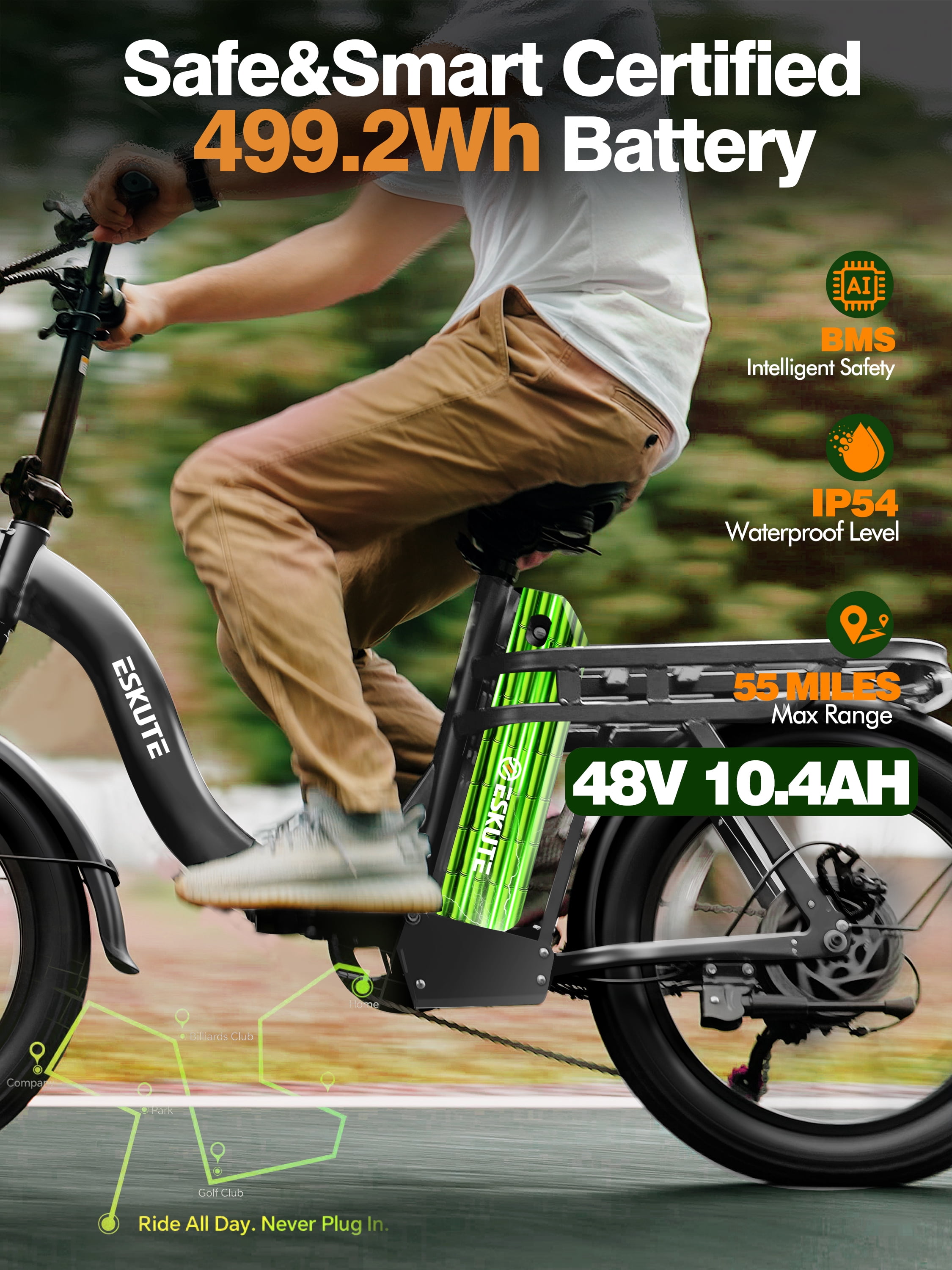 Adult Electric Bike – 1200W Peak Motor, 28 MPH, Foldable 20×3" Fat Tire, 48V 10.4Ah Battery Up to 55 Miles, 7-Speed Step-Through Cargo E-Bike with NFC Unlock, Gray with Front Basket