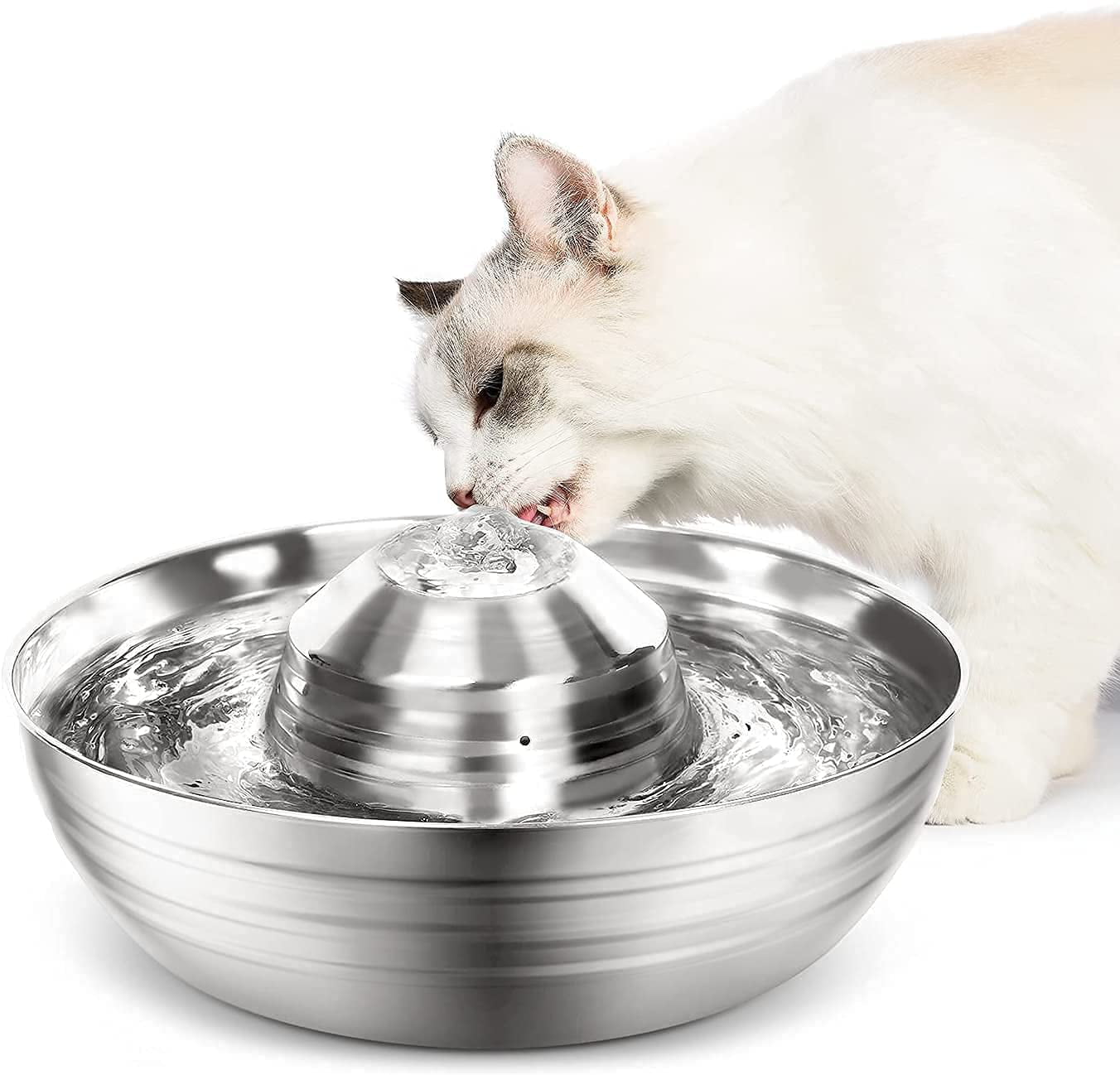 2.6L Pet Water Fountain for Cats with Silicone Mat and 2 Replacement Filters Light Grey Drinking Fountain for Cats,Dogs Cat Water Fountain 