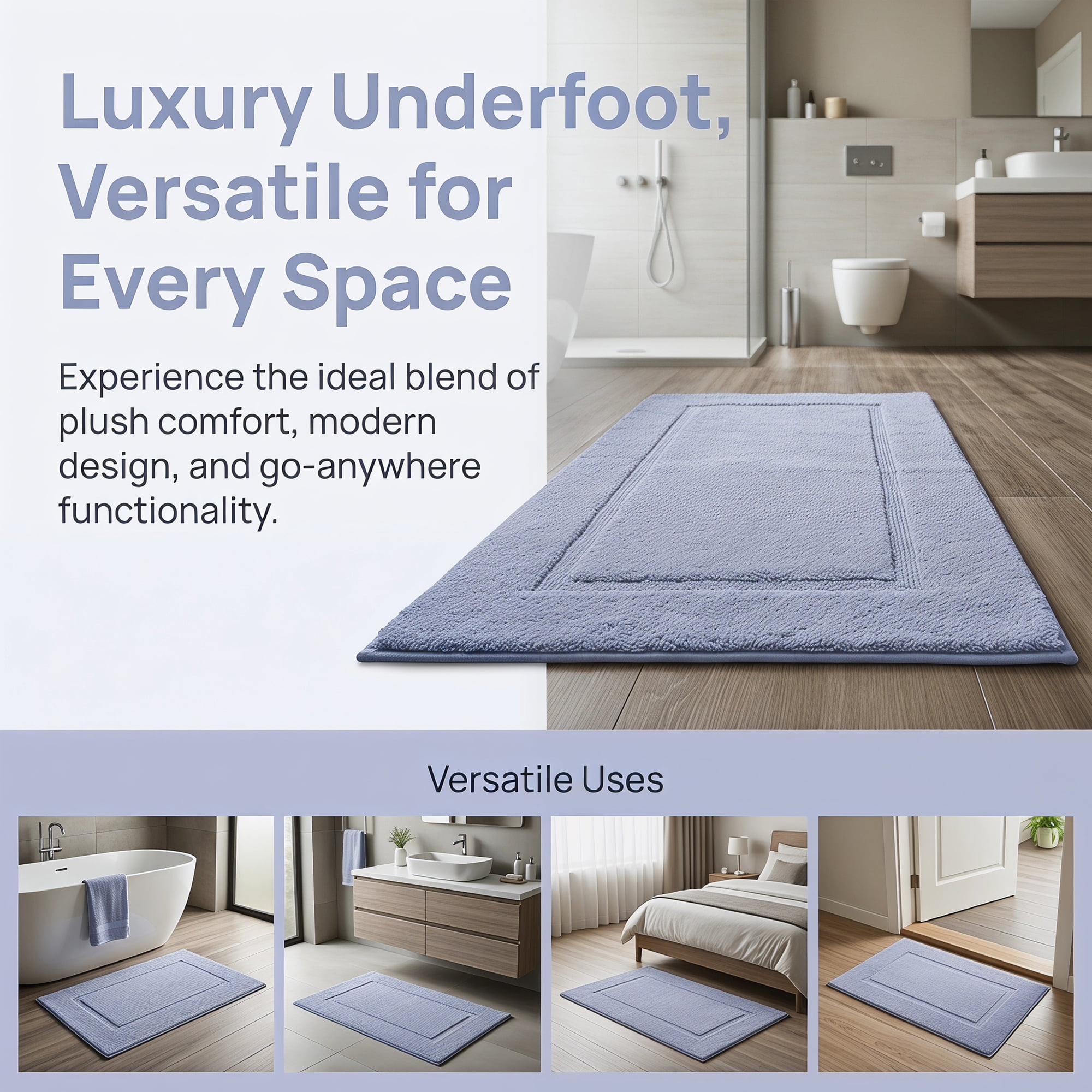 Unique Bargains Plush Absorbent Microfiber Bathroom Mat Non-Slip Rug Gray 24" x 16"