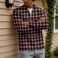 thumbnail image 5 of Men's Plaid Waffle Knit Sweatshirt Quarter Zip Pullover Stand Collar Long Sleeve Loose Fit Casual Sweatshirt For Fall Winter Daily Wear, S, 5 of 7