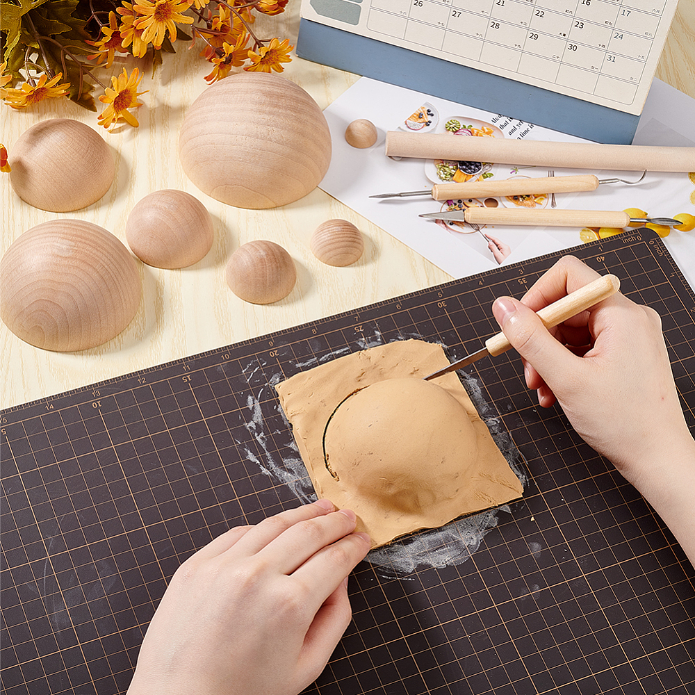 8Pcs 8 Sizes Half Round Pottery Tools Set Wooden Ceramic Top Tool Clay Tools Pottery Plate Press Tool for Making Pottery Bowls and Plates