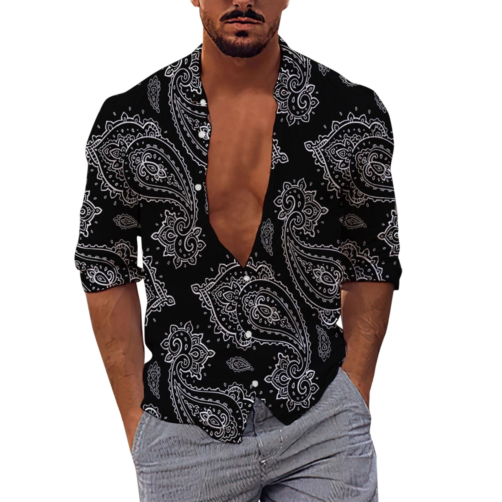 ZMHEGW Shirts For Men Long Sleeve Spring Summer Turndown Neck 3D
