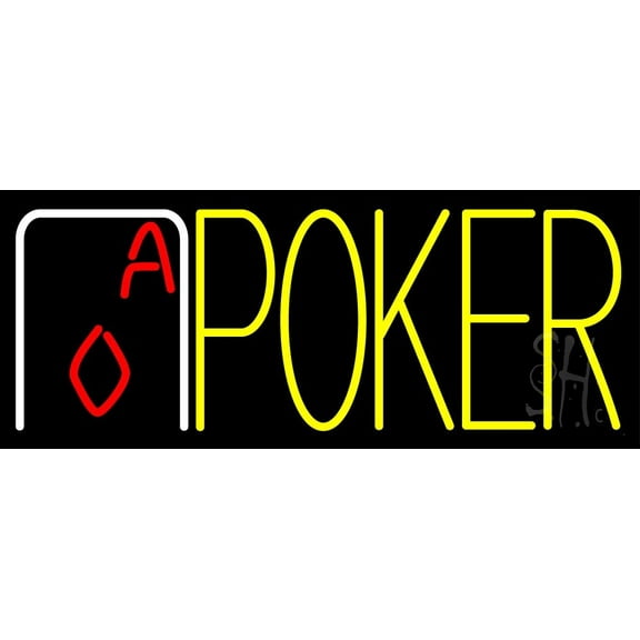 Yellow Poker With Cards LED Neon Sign 13 x 32 - inches, Black Square Cut Acrylic Backing, with Dimmer - Bright and Premium built indoor LED Neon Sign for wall décor, arcarde, and storefront.